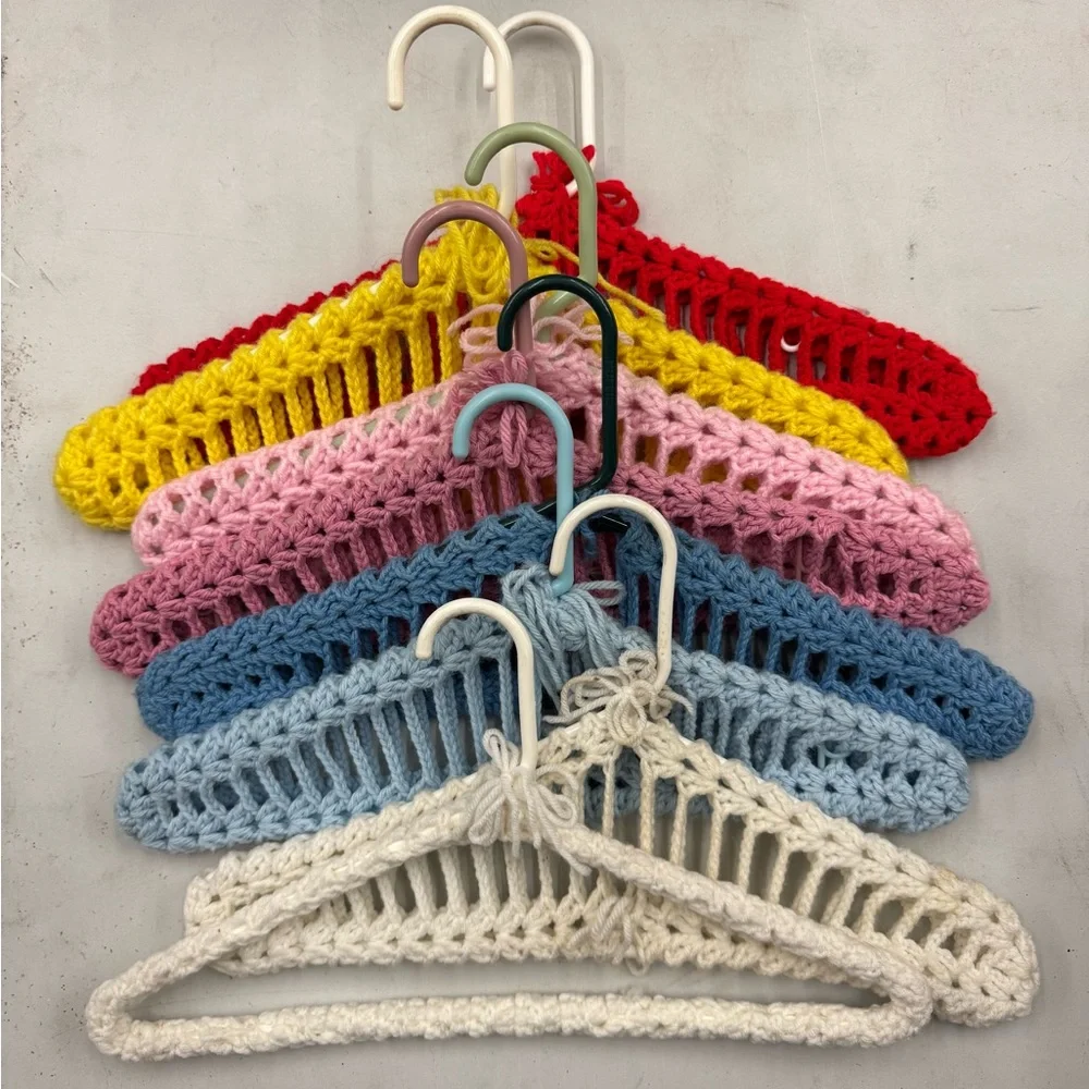 Colorful Vintage Crochet Hand Knit Hangers Lot